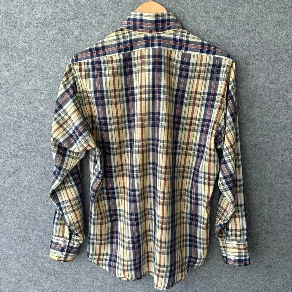 Vintage LEVI'S Shirt Mens S / M Long Sleeve Yellow Blue Plaid 70s 80s Button Up - Picture 2 of 11